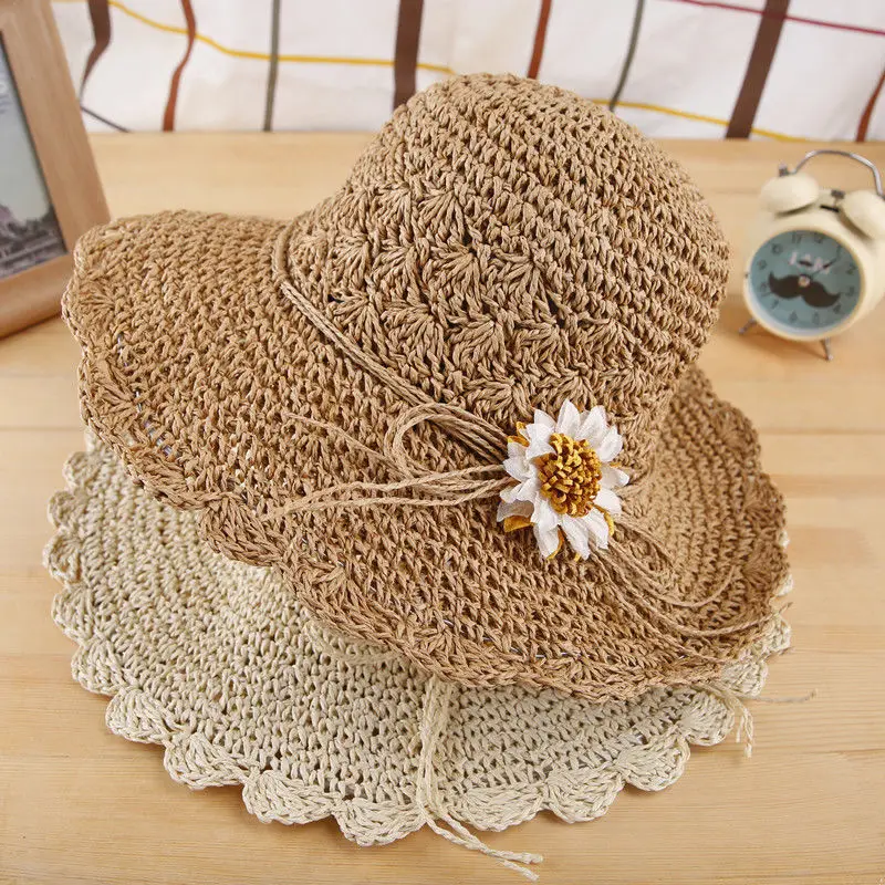 Straw Hat Women's Summer Small Fresh Korean-style All-match Beach Sunshade Big-brimmed Sunscreen Hat Foldable Flower Sun Hat