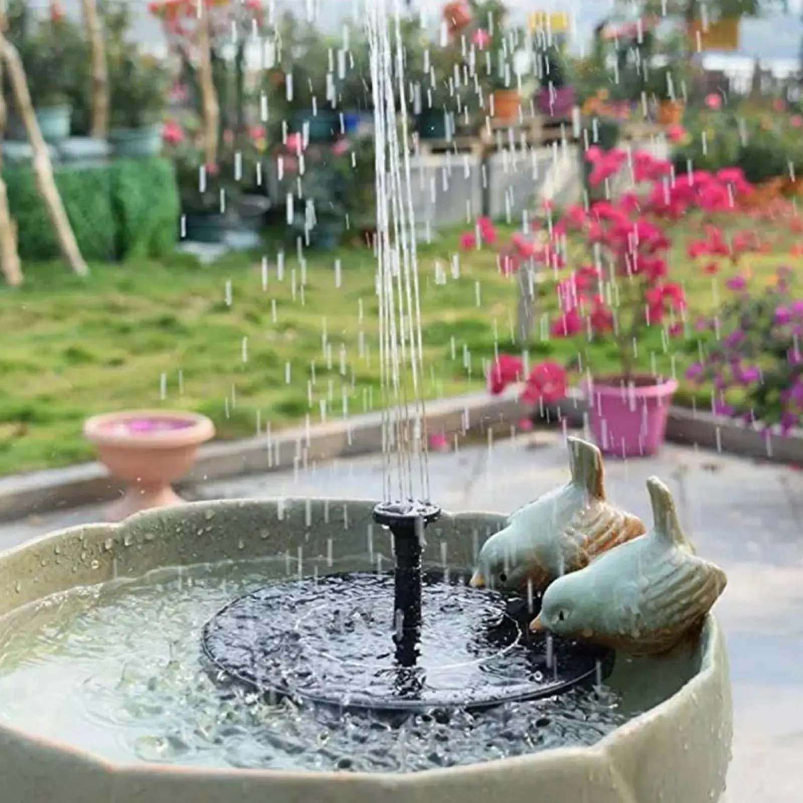 Solar Fountain High Efficiency Fountain Pump With Lights 6 Nozzles Automatic Outdoor Birdbath Supplies For Lawn Patio Pond Hotel