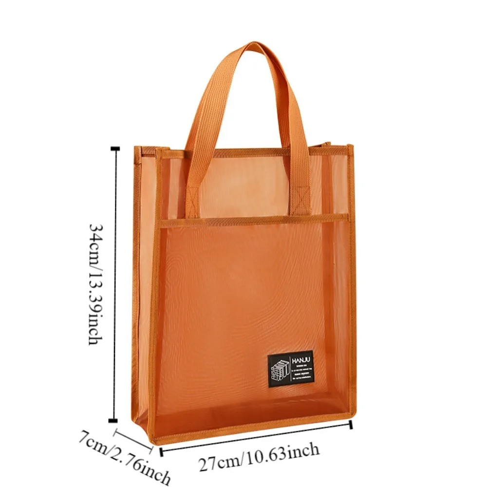 Lightweight Mesh Handbags Solid Color Reusable Canvas Tote Bags School Supplies Large Capacity Student Book Shoulder Bag