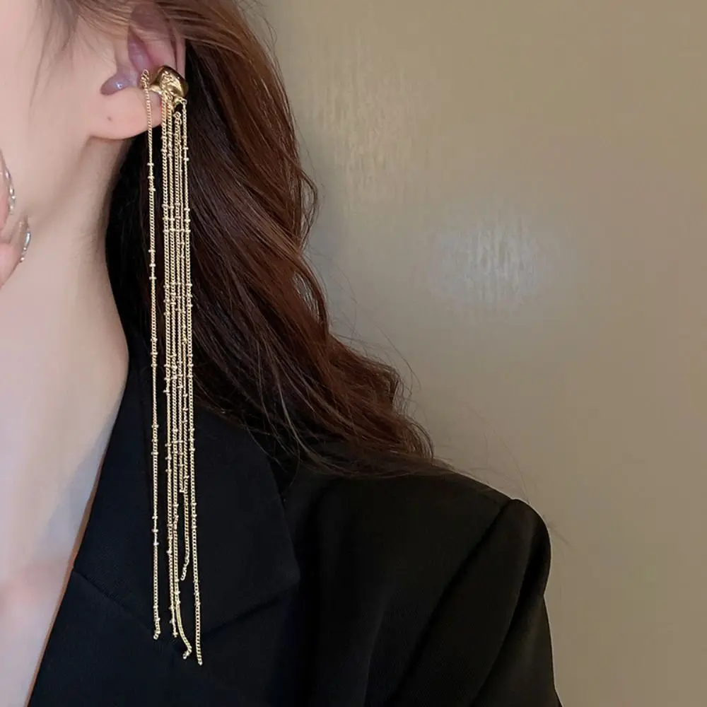 Without Piercing Fashion C-shaped Tassel Long Ear Clip Minority Irregularity C-shaped Earrings Alloy Minimalist Ear Cuff Girl