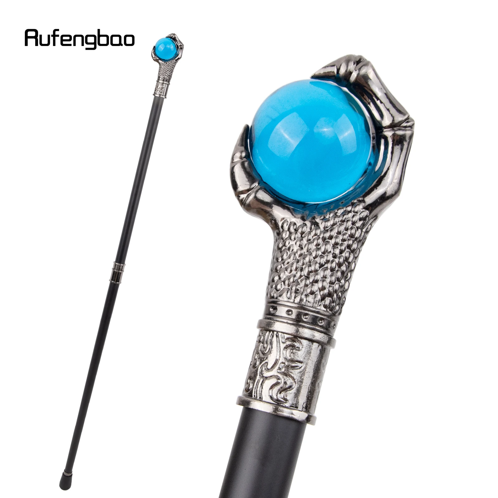 Dragon Claw Grasp Blue Glass Ball Silver Walking Cane Fashion Decorative Walking Stick Cosplay Cane Knob Crosier 93cm