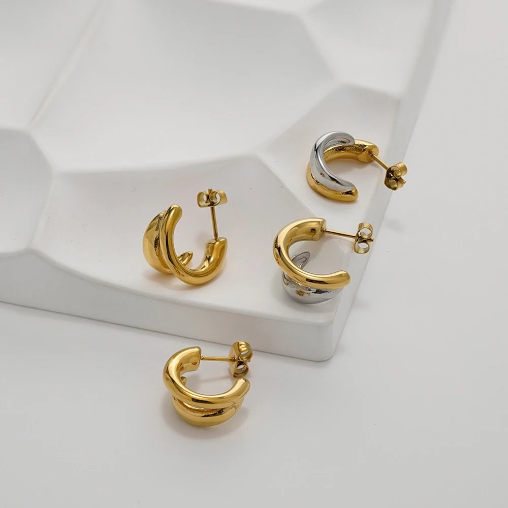 ENFASHION Aretes De Mujer Mini Irregular Hoop Two Tone Earrings For Women Stainless steel 18K Plated Gold Fashion Jewelry E1821
