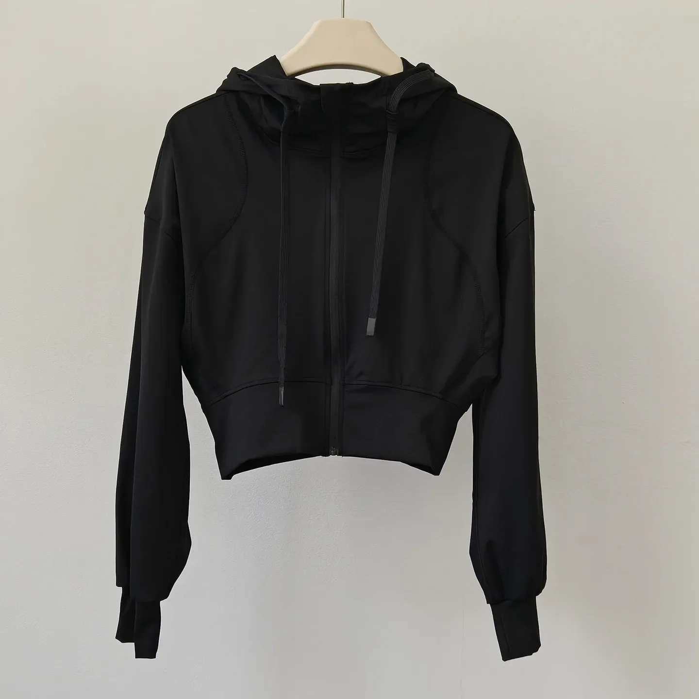 Damen Slim-Fit Langarm-Yoga-Oberteil, Pilates-Trainingsshirt, Kapuzen-Sportjacke für Fitness und Training – Detail 9