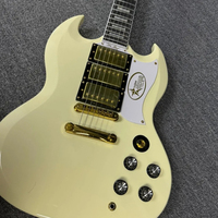 Free Shipping Round Head Silk Milke Yellow SG Electric Guitar White Pickguard Peach Blossom Core Neck Tune-o-Matic Bridge Guitar