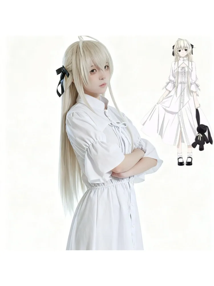 Costume de Cosplay Yosuga No Sora Kasugano, robe Lolita blanche douce pour femmes, perruque de fête d'halloween, lapin gris