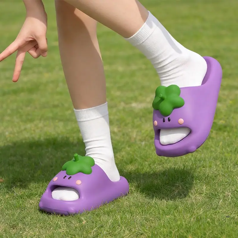 

Novelty Cute Eggplant Slides Kawaii Cartoon Vegetable Slippers Non Slip Soft EVA Comfortable Summer Casual Home Shoes For Women
