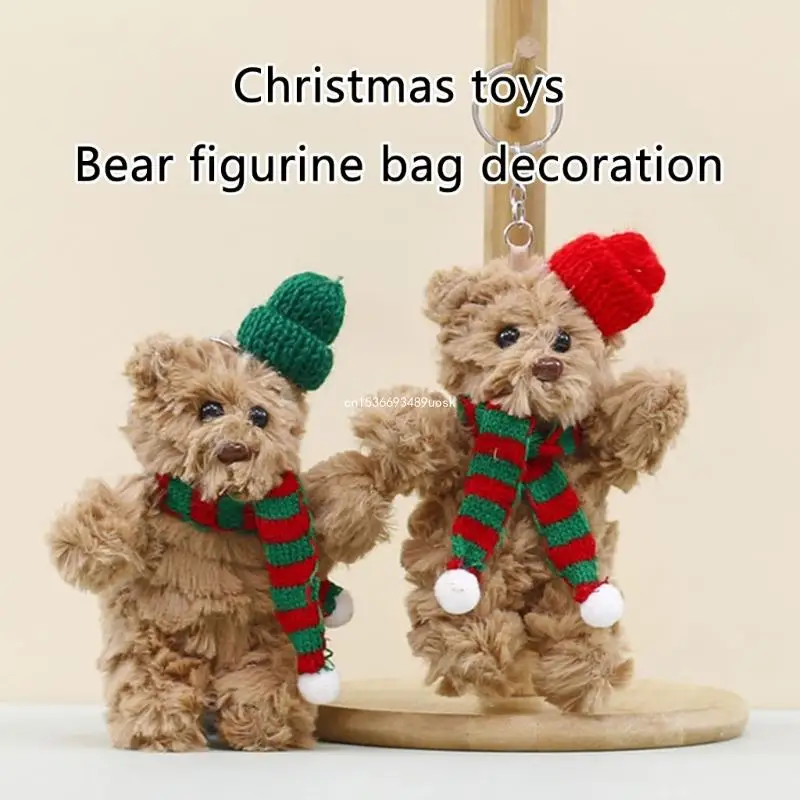 Elegant Christmas Bear Plush Ornament Elegant Plush Bear Keychains Bag Decorations for Holiday Spirit and Tree Hanging