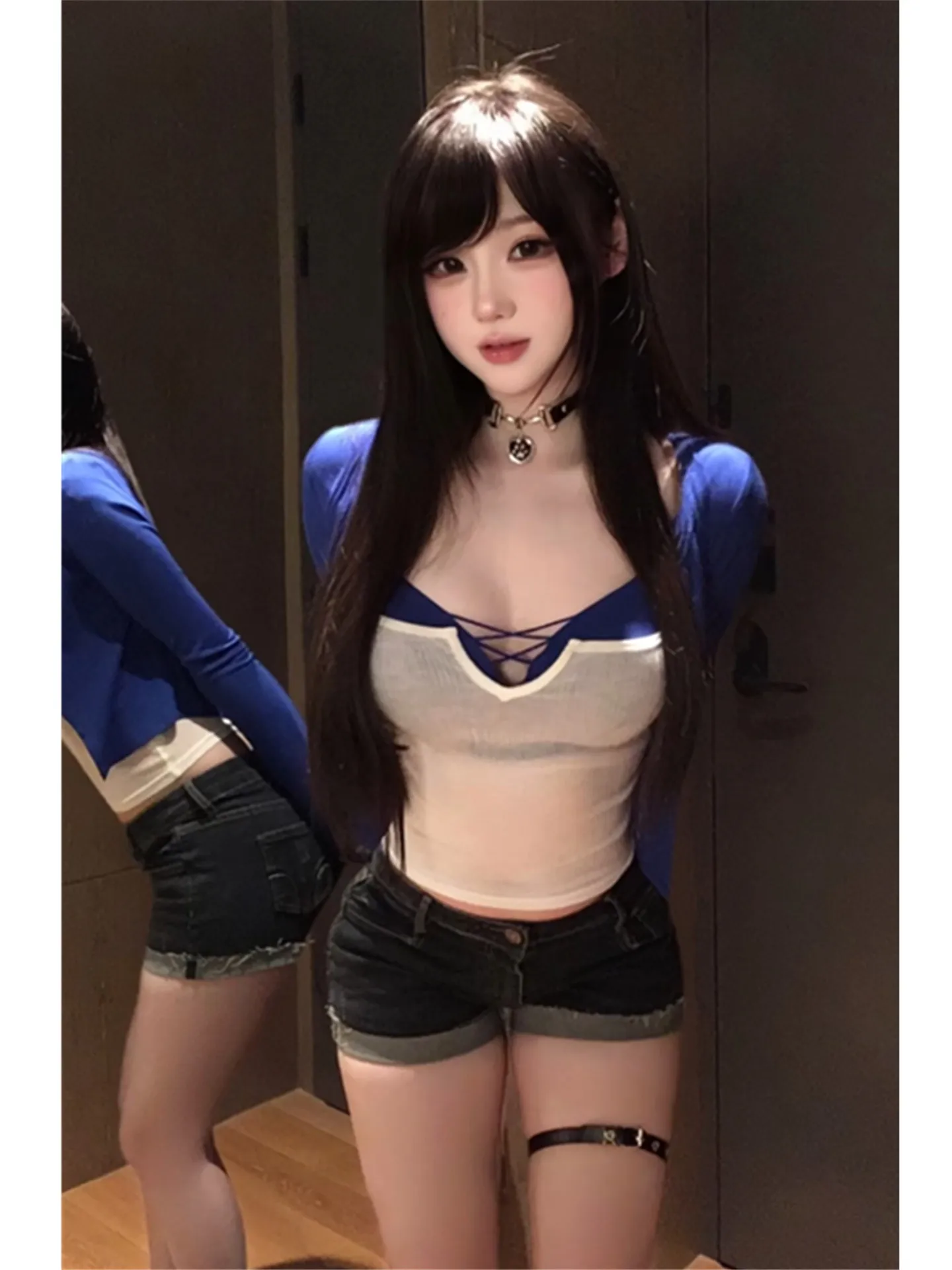 

American Style Retro Low Waist Tight Fit Denim Shorts Women Summer Slimming Elastic Cuffed Butt Lifting Hot Pants