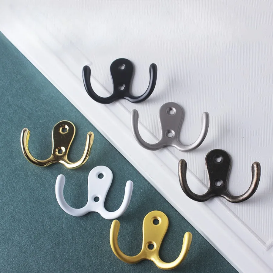 

2 Hole Wall-mounted 2-Pronged Clothes Hook Towel Hook Coat Hanger for Robes Coats Hats Keys Towels Black