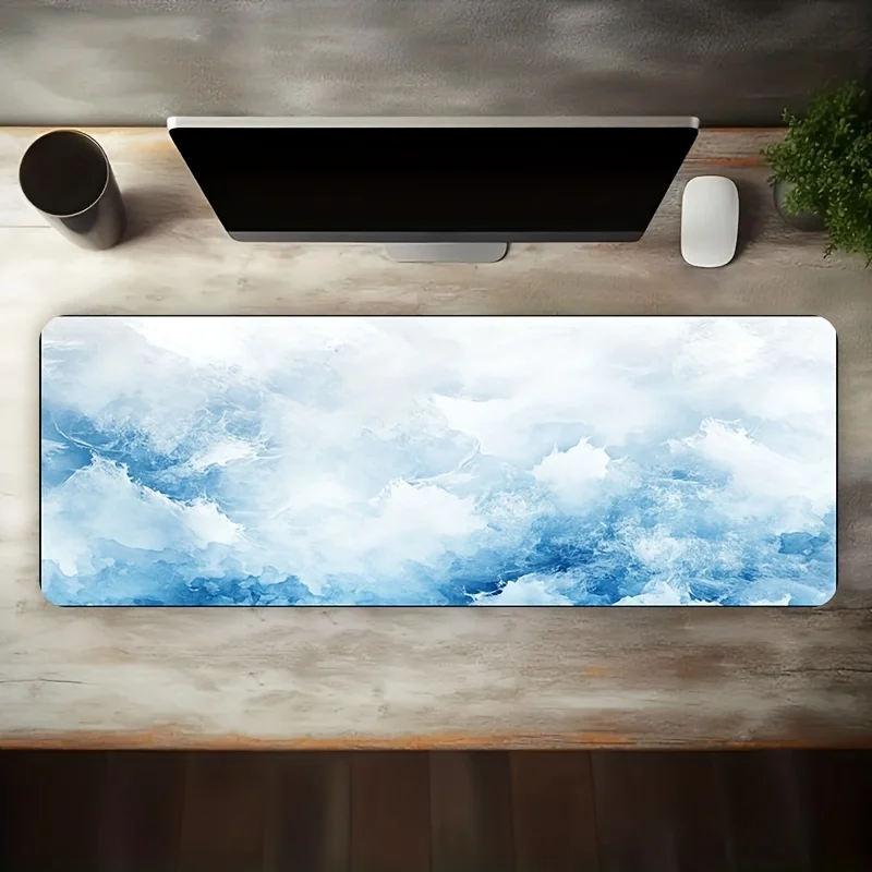 

Большой игровой коврик для мыши с сине-белым акварельным градиентным дизайном, с нескользящей, моющейся резиновой основой.