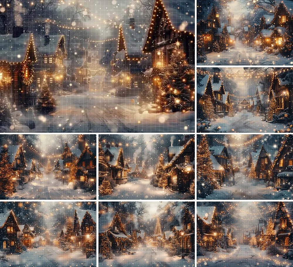 Mehofond Photography Background Winter Christmas Glitter Street Snow Xmas Trees Kids Family Portrait Decor Backdrop Photo Studio