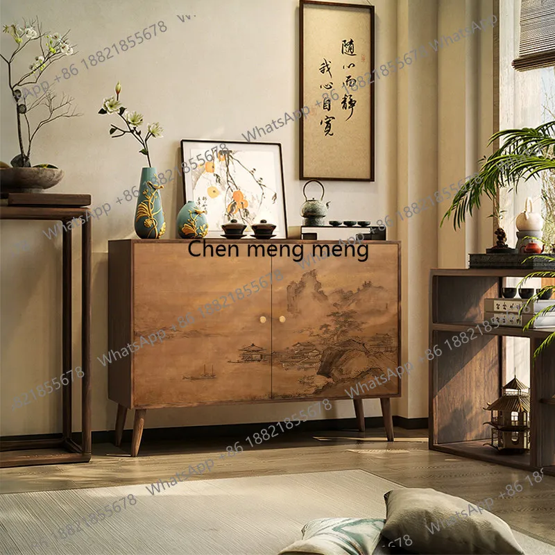 New Chinese-style living room household all-solid wood porch cabinet integrated against the wall free installation side cabinet