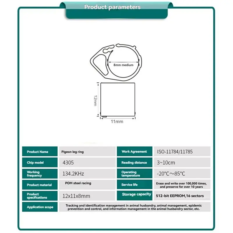 B14C Animal Management EM4305 RFID Animal Foot Ring 134.2Khz 512Bit FDX-B Format 10PCS For Pigeon Chickens Ducks Tracking - view 4