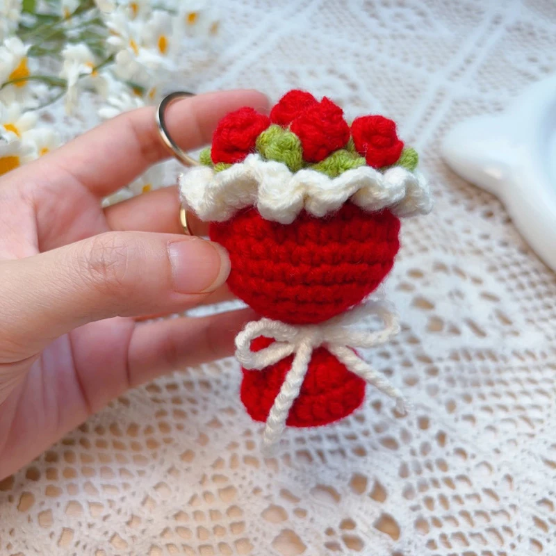 سلسلة مفاتيح من الكروشيه وردة عباد الشمس ، سحر الحقيبة ، سلسلة مفاتيح محبوكة ، حلقة مفاتيح زهور مزيفة ، إكسسوارات قلادات