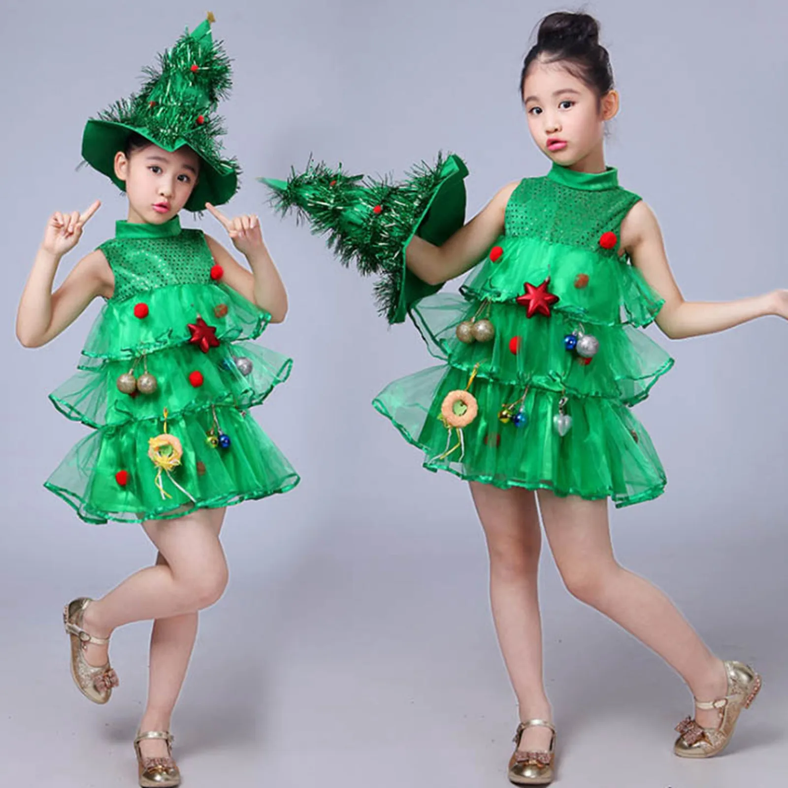 Kids Girs Boys Outfit Christmas Santa Claus Green Elf Costume Children Cosplay Red Xmas Clothes Party Tutu Dresses Set New Year