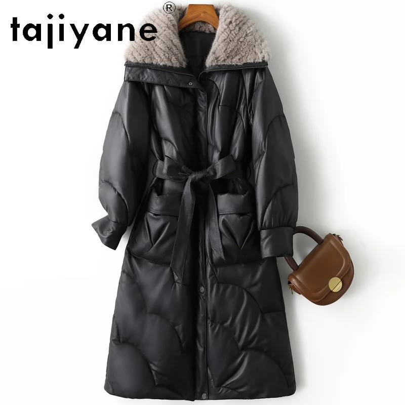 TAJIYANE 100% pelle di pecora primo strato piumino d'oca bianca donna vera pelle piumino lungo collo di pelliccia di visone 2025 inverno