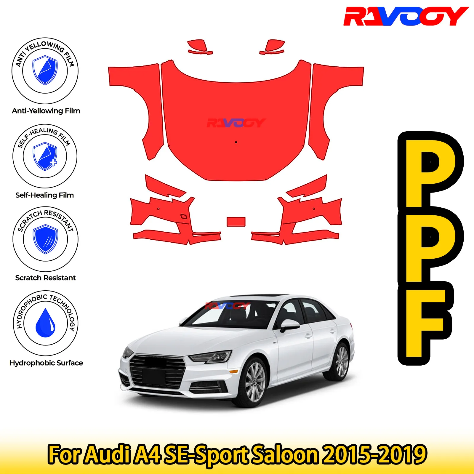 

For Audi A4 SE-Sport Saloon 2015-2019 Glossy Matte Black Precut front PPF Kit Paint Protection Film