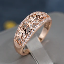 Wbmqda Classic Crystal Flower Rings For Women 585 Rose Gold Color Ethnic Wedding Jewelry Vintage Accessories