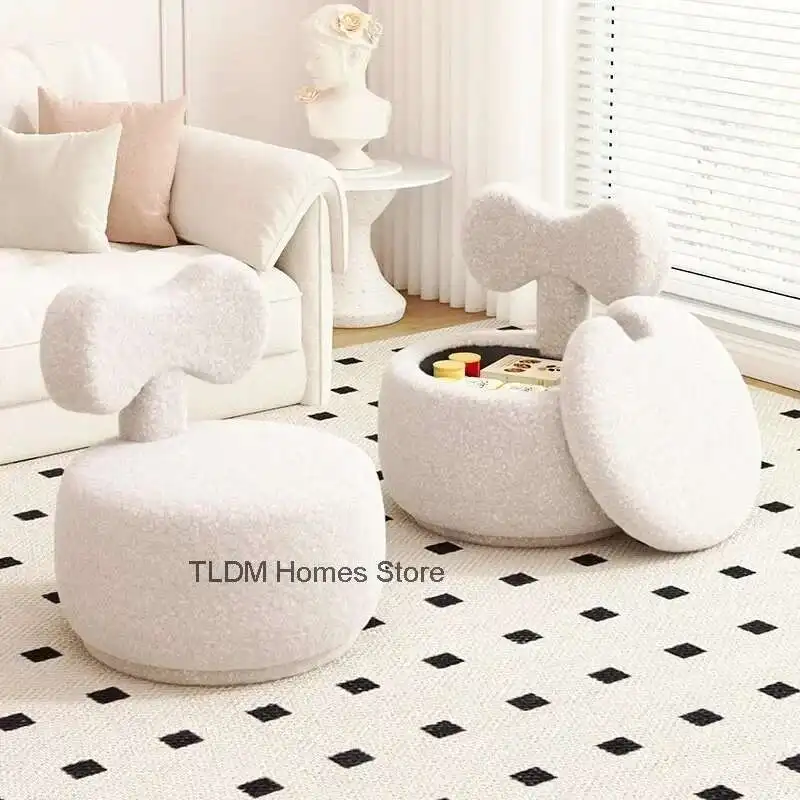 

Stool Home Lamb's Wool Small Bench Living Room Sofa Stool Backrest Small Chair Swivel Chair Storage Short Coiffeuse Muebles