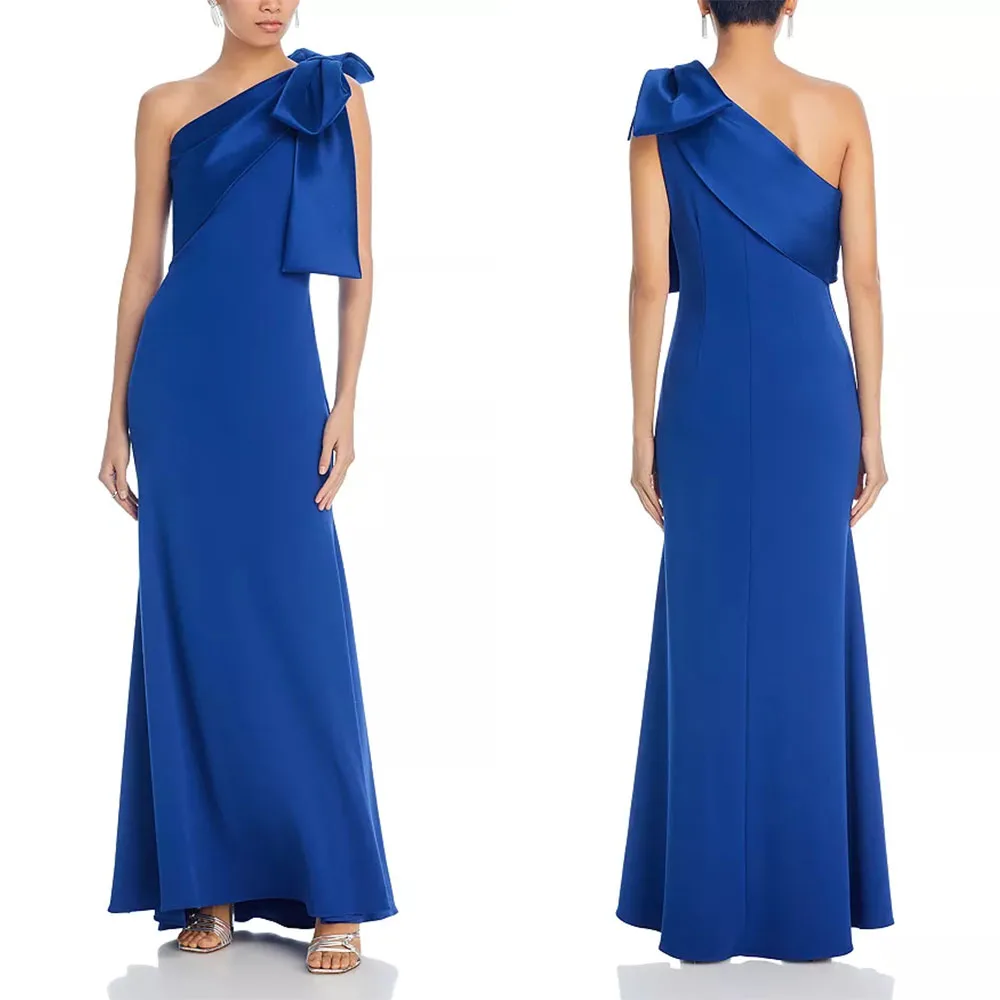 High Quality Customized One Shoulder Bow Ankle Length Blue Sleeveless Reception Dresses for Weddings شارون سعيد Serene Hill Robe