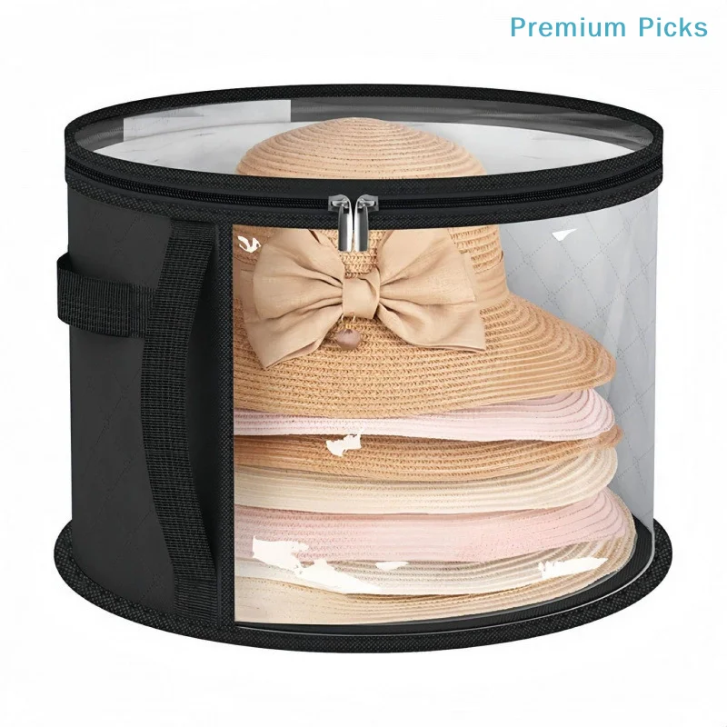 1pc Clear Portable Collapsible Hat Storage Organizer With Zipper, Large Front Window Design, Fabric Material, Hand Washable