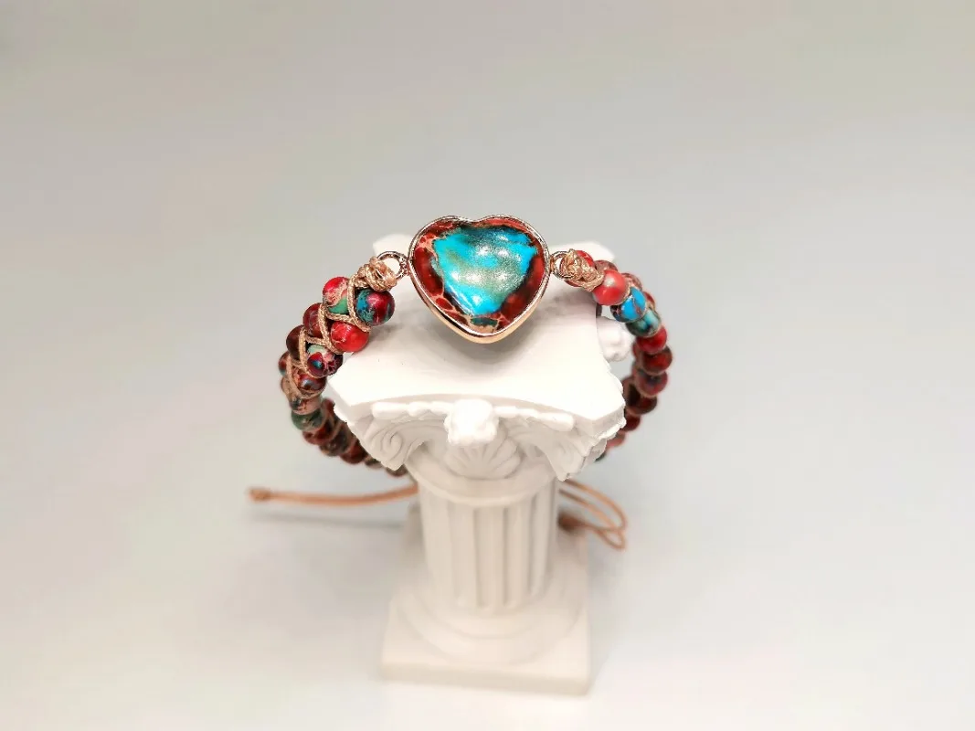 Ethnic Style Vintage Emperor Natural Stone Heart Red Bracelet Adjustable Rope Hand String Charm Meditation Lucky Women Men Gift