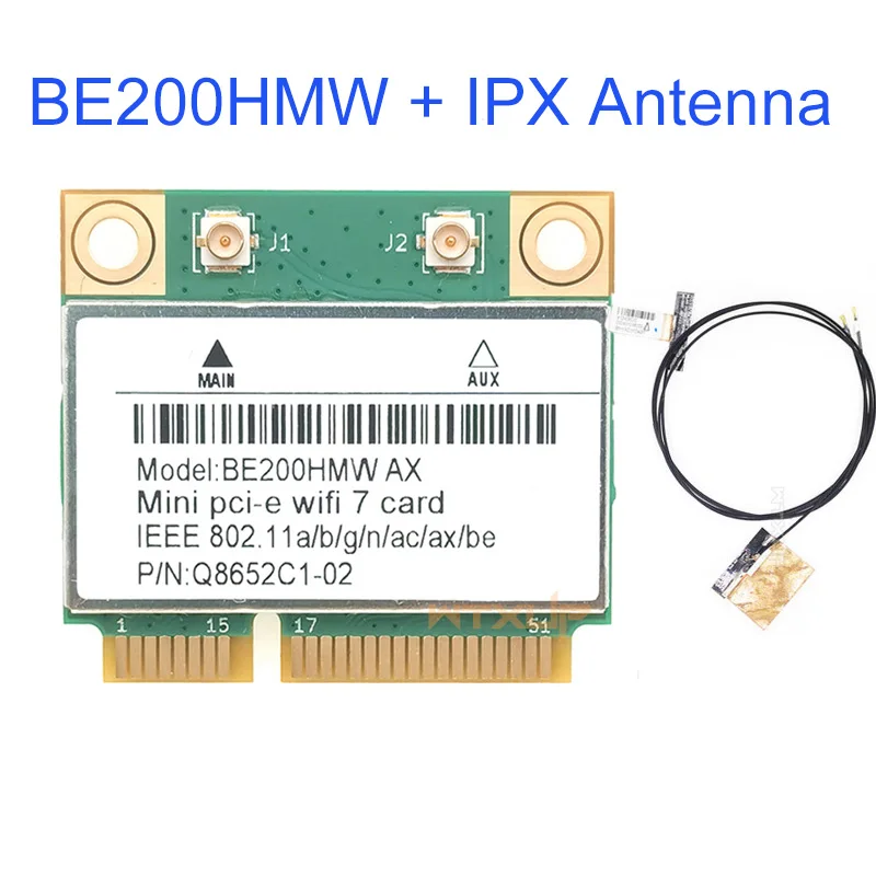 BE200HMW 미니 pci-e 와이파이 7 네트워크 카드, 블루투스 5.4 트라이 밴드, 2.4G, 5G, 6GHz, 8774Mbps 무선 어댑터, 와이파이 6E 보다 우수