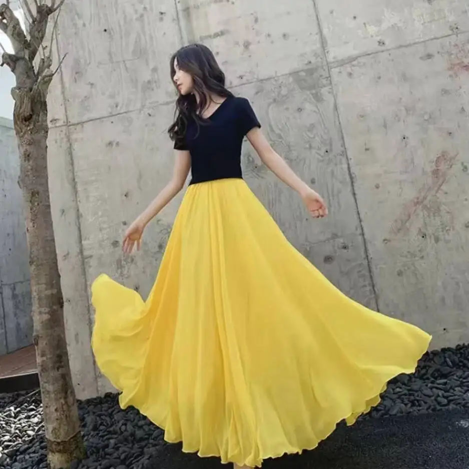 Cos 720 graden grote schommel dubbellaags chiffon vakantie strand rok dansjurk klassieke dansvoorstelling jurk Xinjiang
