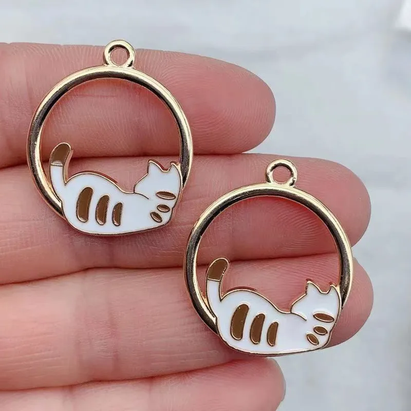 10pcs Enamel Cartoon Cat Charms for Jewelry Making Alloy DIY Charms Pendants Necklaces Earrings Accessories Handmade Craftin