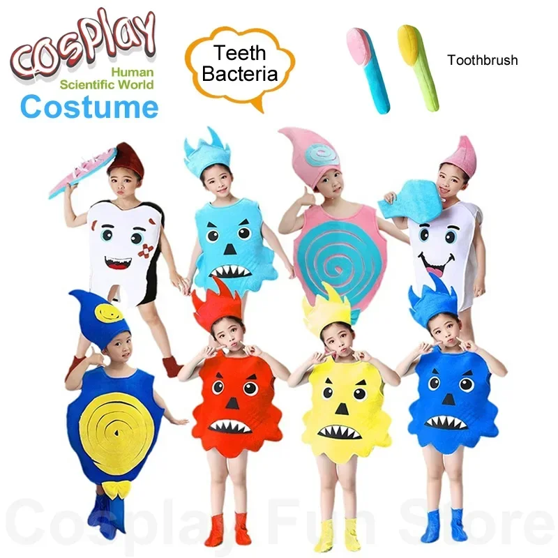 SN88 Kids Cosplay Dental Bacteria Model Anime Dance Costume Children Protecting Teeth Toothbrush Props Performance Clothing Hat