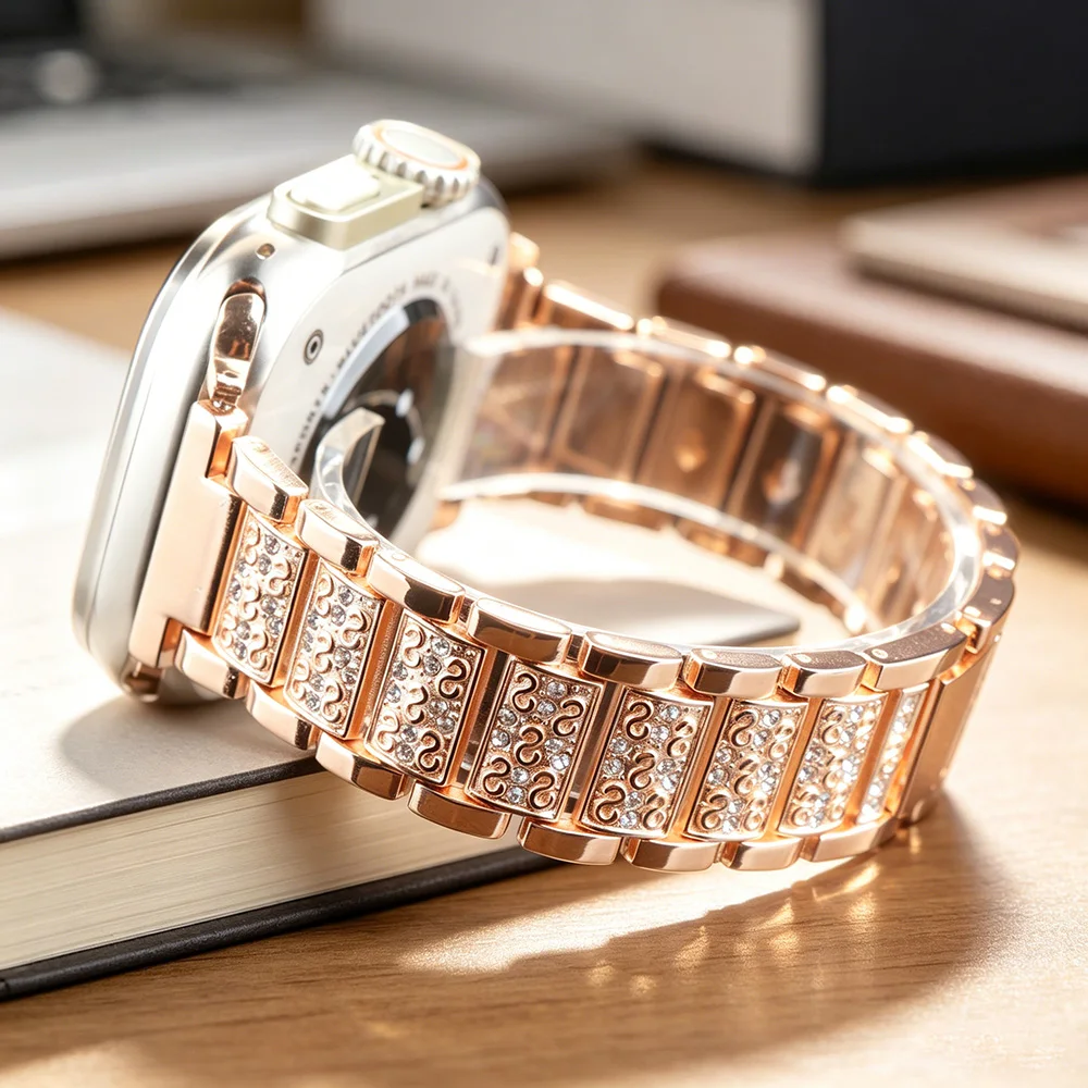 Image of Strass-Metallarmband für Apple Watch Series 49mm 46mm 45mm 44mm 42mm 41mm 40mm Damen-Armband iWatch Ultra SE 11 10 9 8 7 6 5 4