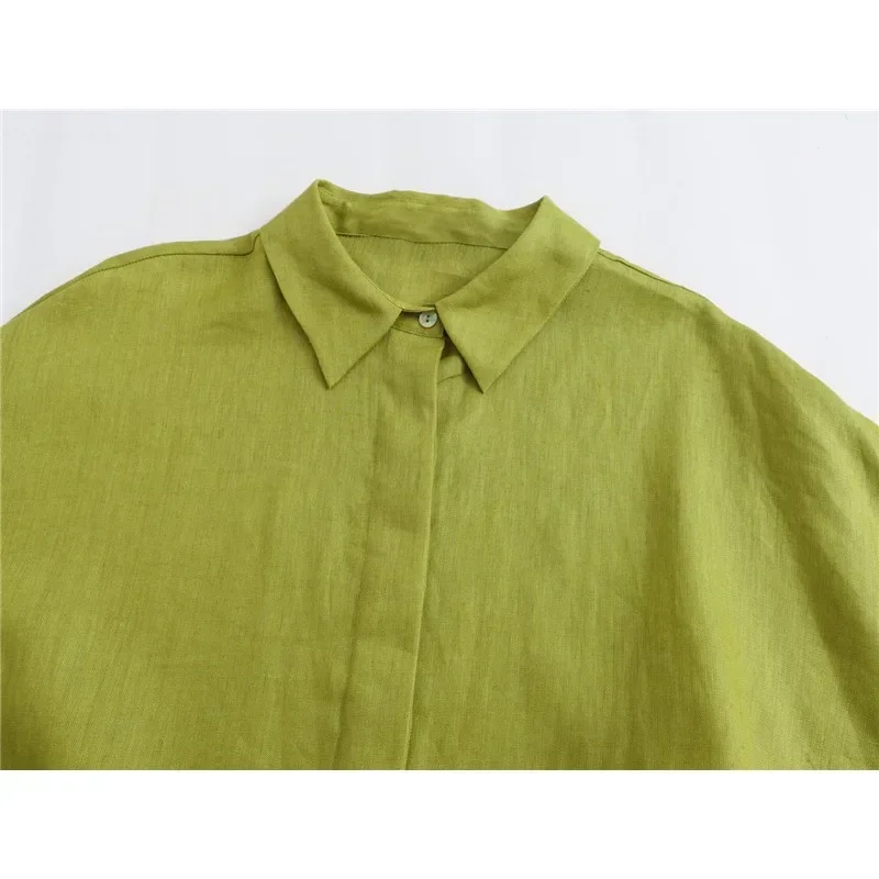 طقم علوي وبنطال أخضر غير رسمي فضفاض للنساء ، قمصان بصف واحد ، بنطلون مرن بساق واسعة ، بدلات نسائية ، الصيف ، قطعتان ،