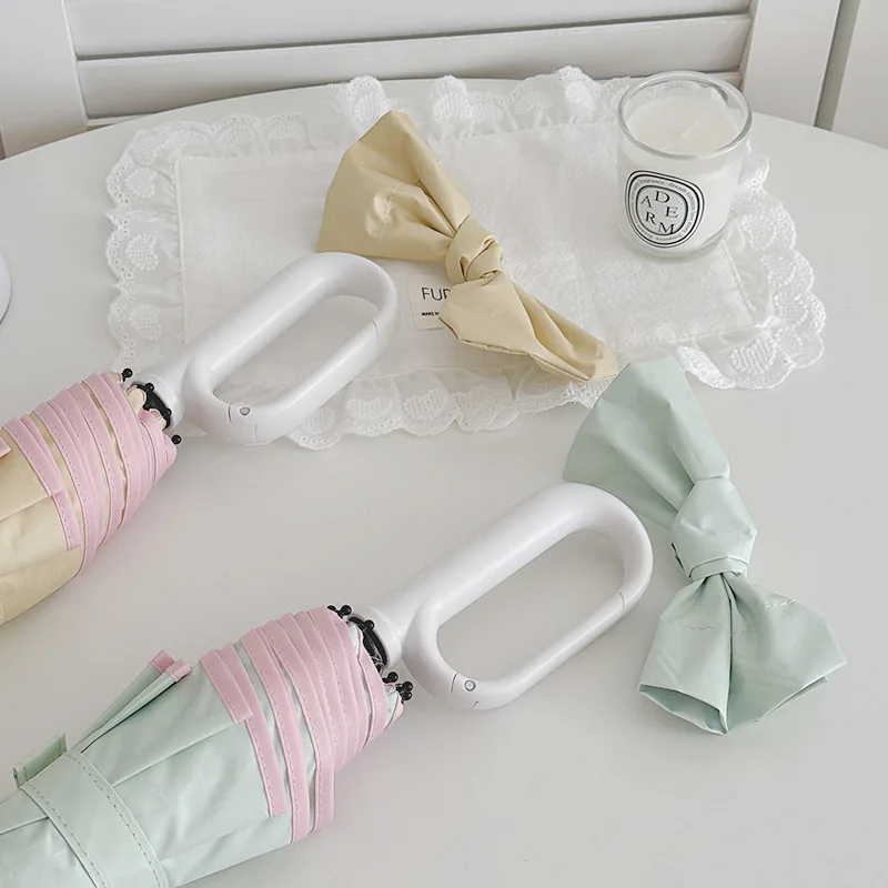 Women Student Mini Folding Umbrella Small Fresh Ring Buckle Manual Dual Use Rain Sun UV Protection Portable Sunshade