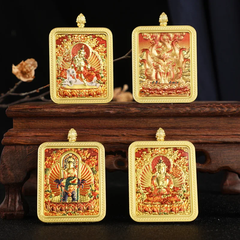 New 3D Relief Eight Patron Deities Tangka Box Pendant Guanyin Manjushri Samantabhadra Luck Amulet