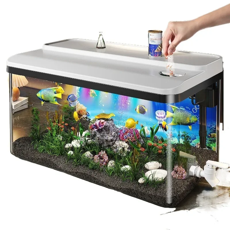 

Fish tank filtration and oxygen production self-circulation integrated machine, small water-free ecological aquarium