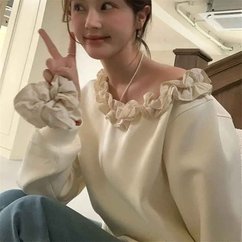 

Женские толстовки Молодежная женская одежда Премиум Повседневные манжеты Шерпа Абстрактные надписи Молодежная одежда Ребристый подол Осеннее уменьшение