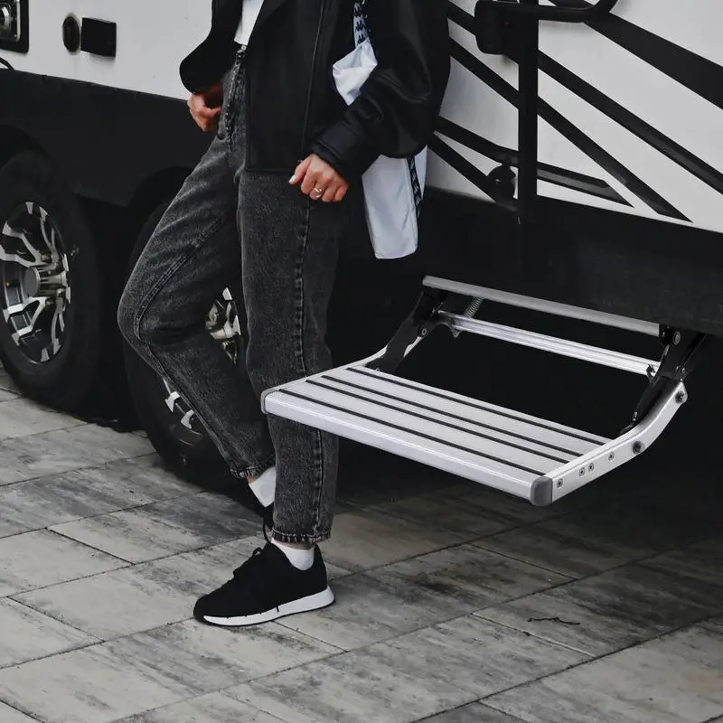 

Ступеньки для входа на колесах, алюминиевые ступеньки для дорожного прицепа, емкость 330 фунтов, складные мобильные домашние лестницы для автодомов, туристические прицепы