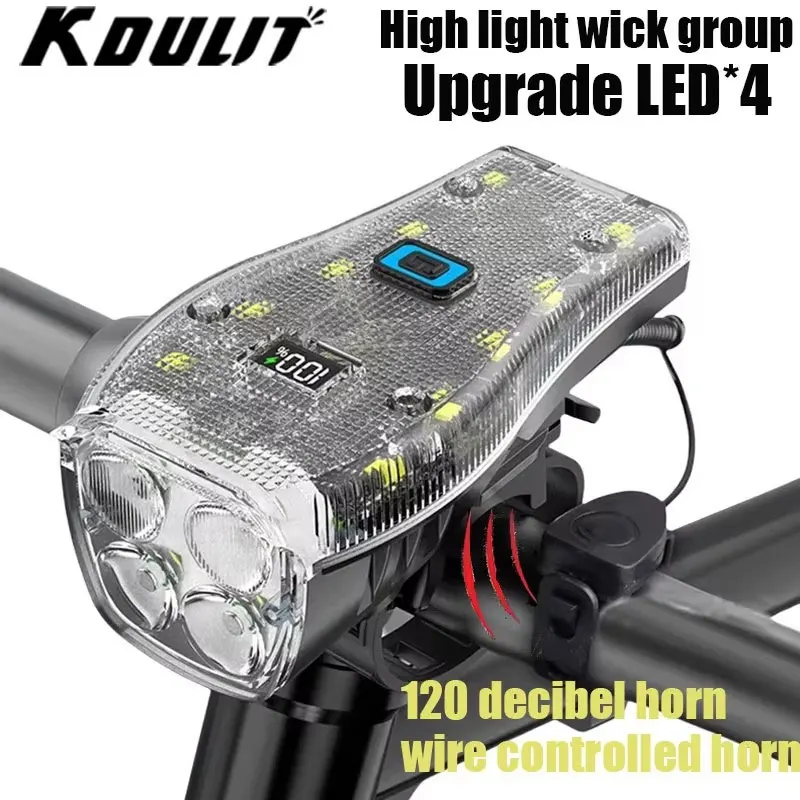 

LED Bike Handlebar Front Light With Horn Power Rechargeable Flashlight MTB Mountain Bicycle Lamp Accessories For Night Riding
