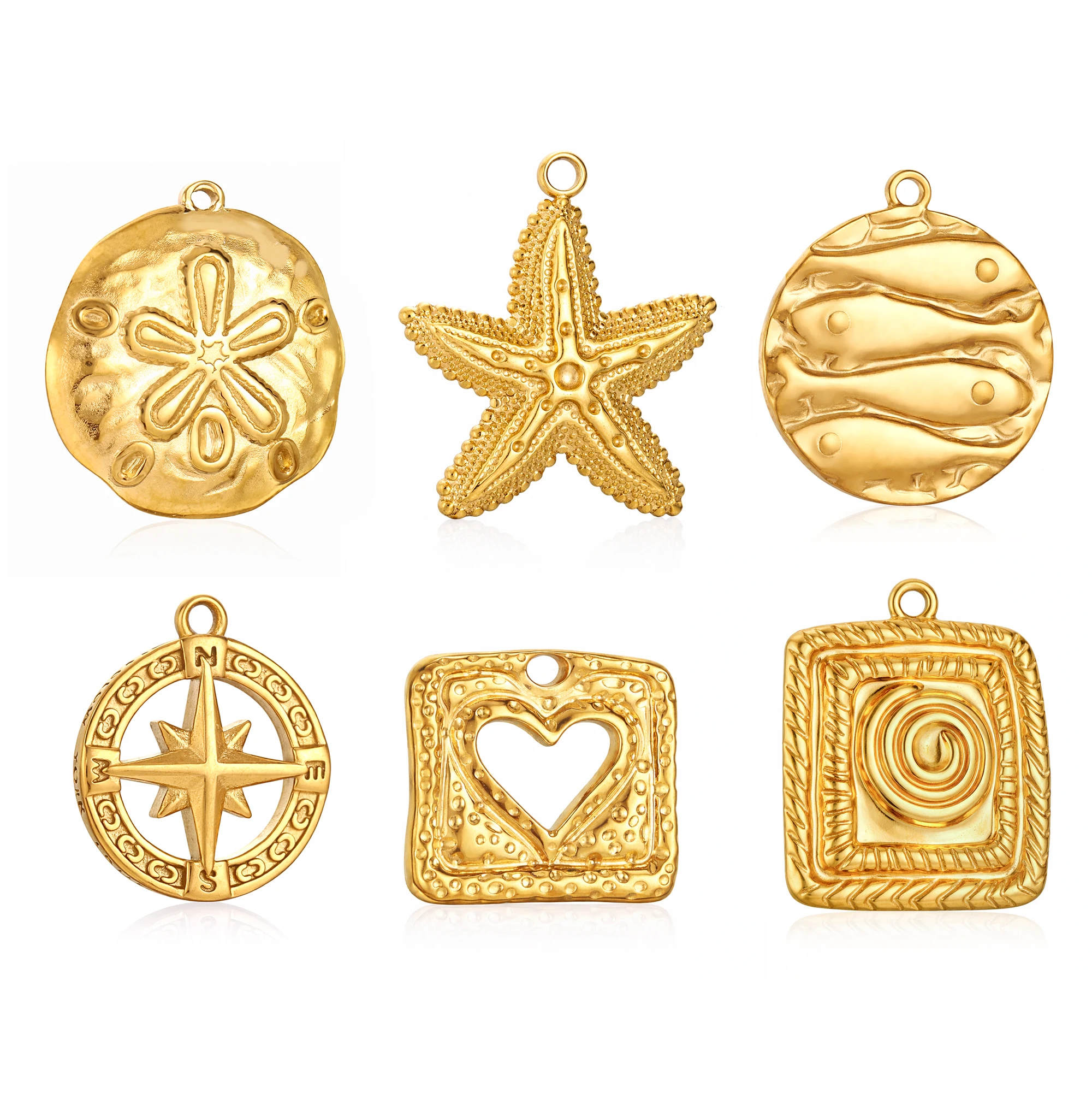 3Pcs Starfish/Sand Dollar/Compass Charms Stainless Steel Ocean North Star Pendant DIY Necklace Bracelet Crafting Jewelry Making