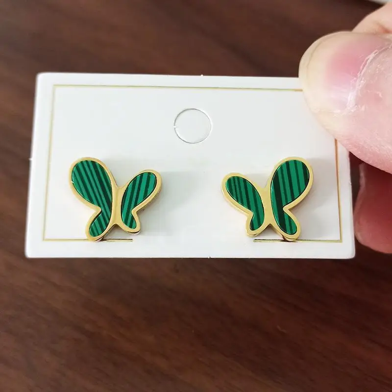 KityKiss 18K Gold Titanium Steel Butterfly Pendant Beaded Collar Necklace Green Simple Fashion Women Jewelry