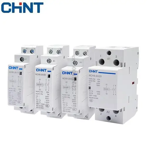 CHINT-Mini Contactor doméstico Modular NCH8 Original, 220V, 230V, 400V, CA, 20a, 25a, 40A, 63A, 1NO, 1NC, 2NO, 2NC, 4NO, 2, cuatro fases
