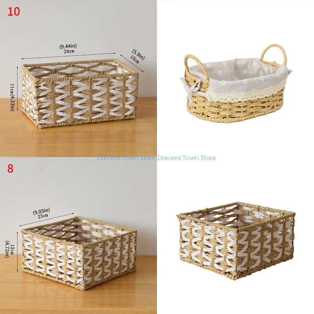 HX6A Decorative Entryway Basket Woven Storage Basket Organiser Box For Toy Cosmetics Book Small Items Woven Paper Cord Bin