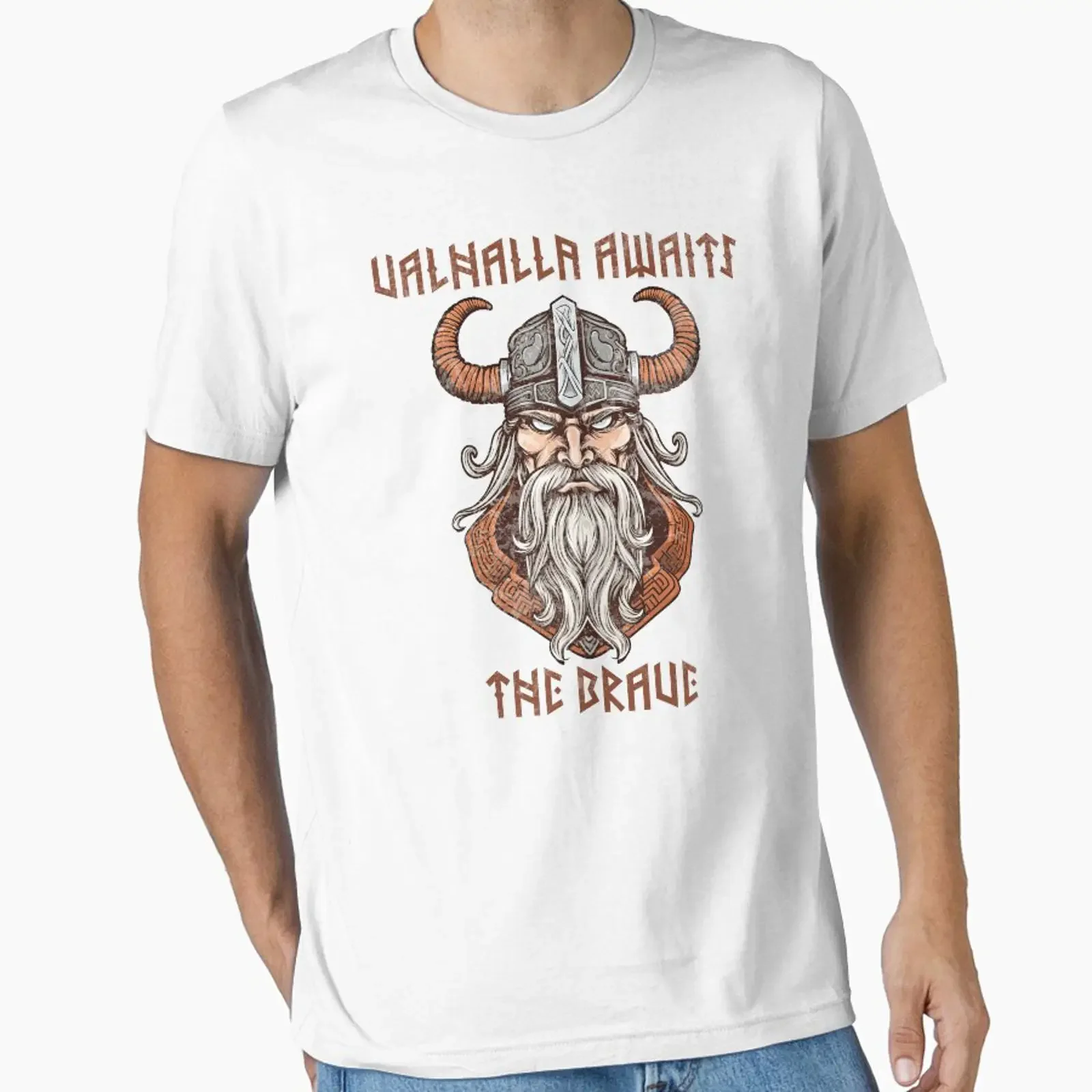 Valhalla Awaits The Brave Essential T Shirt vintage Washed designer clothes homme Versatile Unisex Slightly graphic Casual