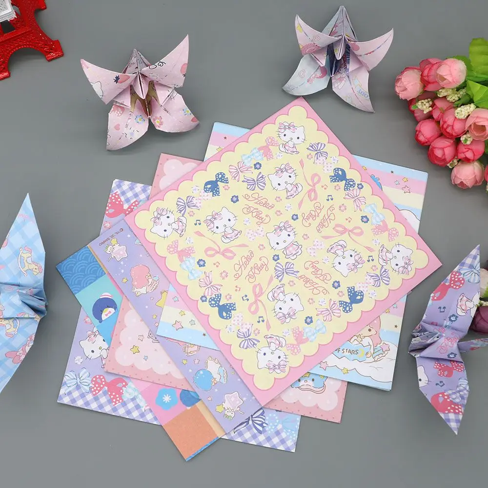 Sanrio Hello Kitty พันกระดาษ Cranes Origami สแควร์ Handmade 15ซม.กระดาษสีอนุบาลหัตถกรรม Class วัสดุ