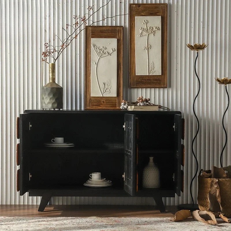 A  retro lattice handle personalized side cabinet household entrance corridor partition cabinet