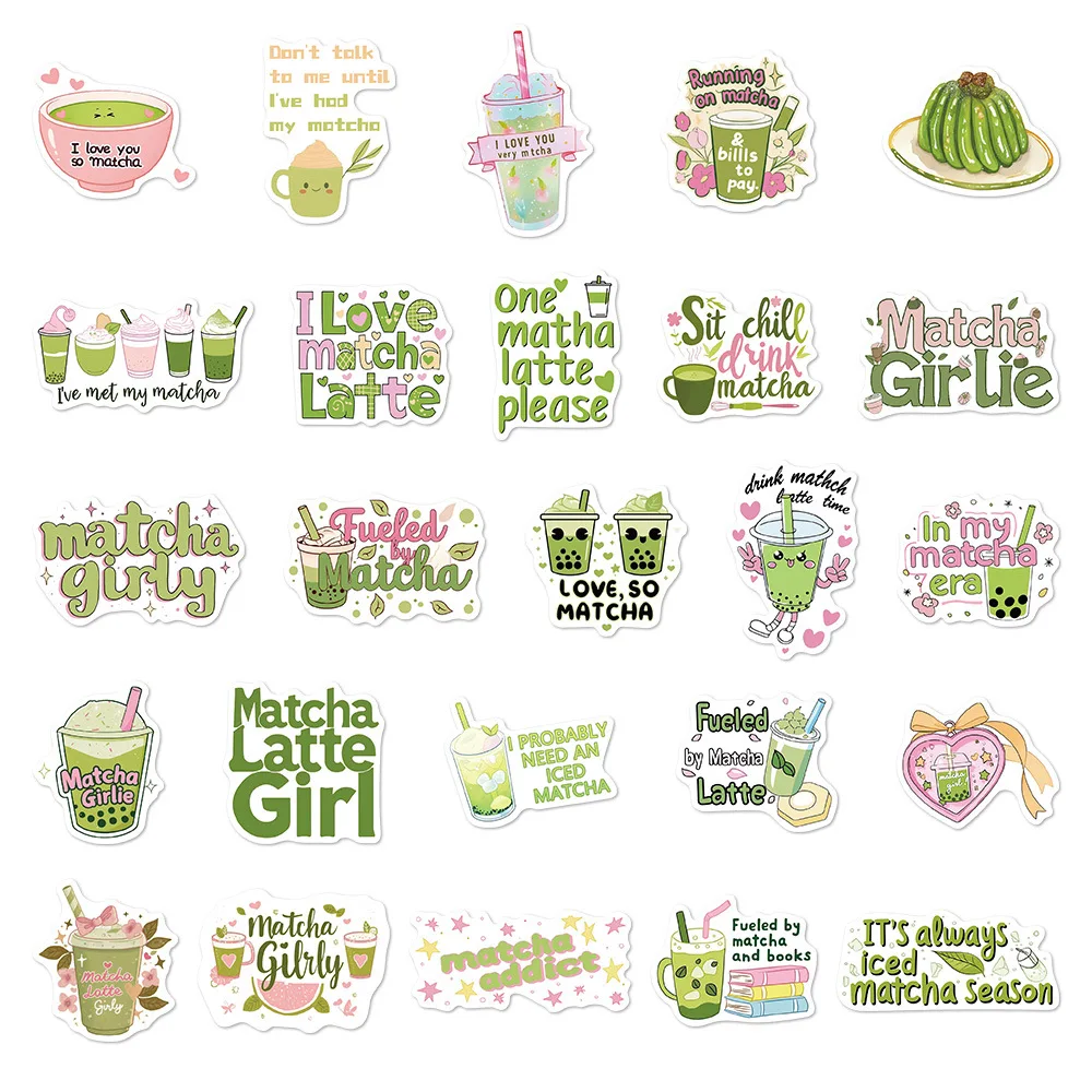 50Pcs ​Cute Matcha Stickers Matcha Girly DIY Stickers Scrapbooking Phone Luggage Skateboard Waterproof Decals - náhled 5