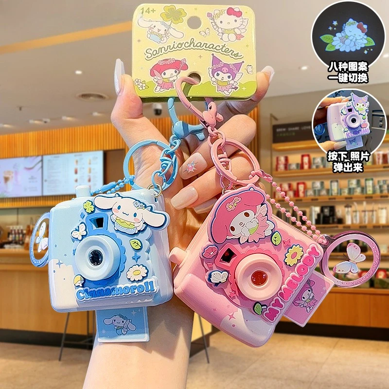 Hello Kitty Cartoon 6cm Photo Projection Key Ring Cinnamoroll My Melody Kuromi Figure Charm Decor Toy Gift for Accessories