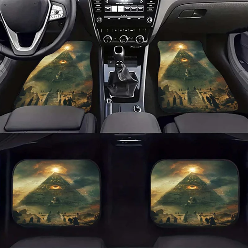 1/2/4pcs Set Of Creative And Mysterious Egyptian Pyramid Pattern Printed Car Mats, Non-slip, Washable, Providing Stylish Interio