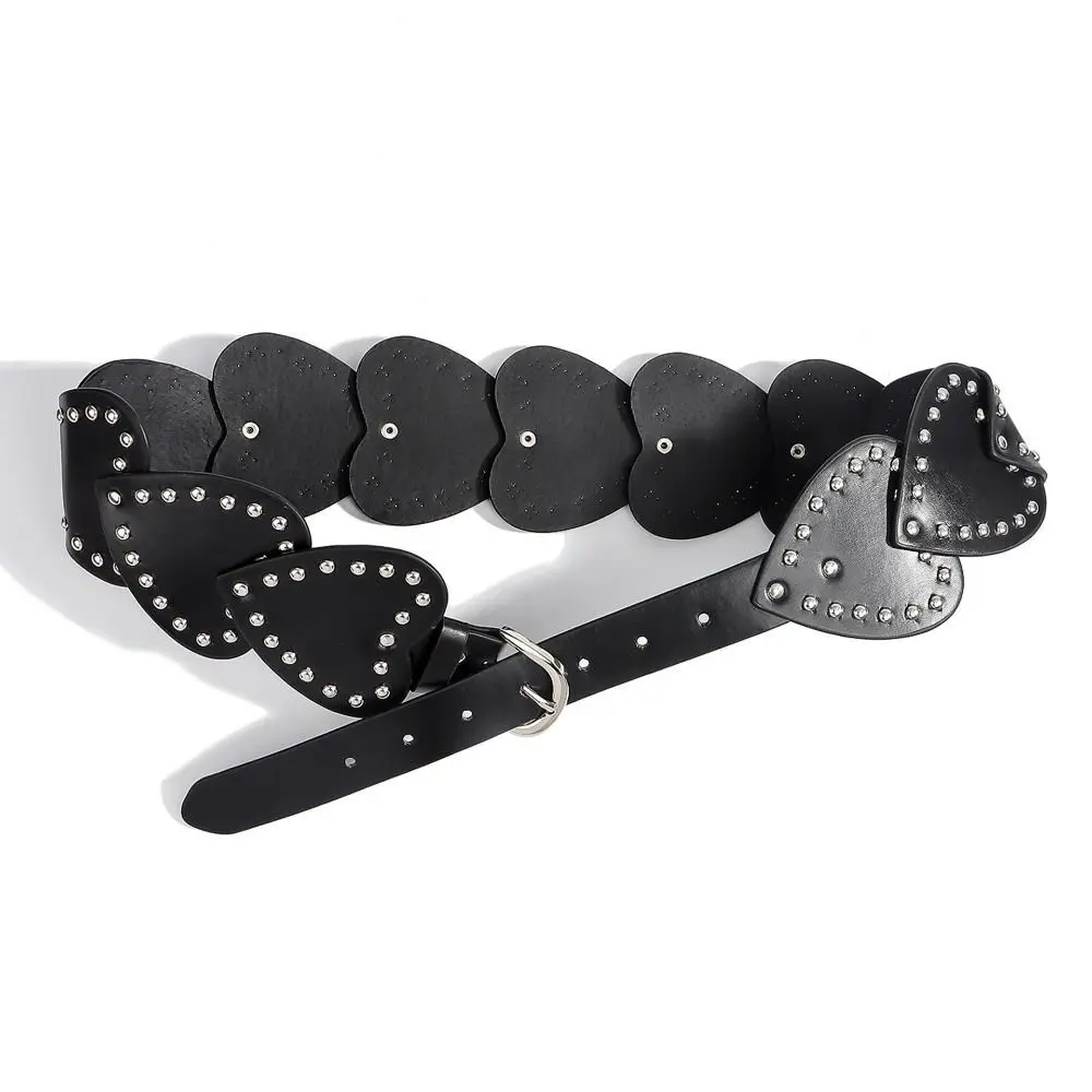 Novo couro do plutônio amor rebite cinto agulha fivela cinto de cintura ajustável design coração estilo gótico vestido cinto feminino