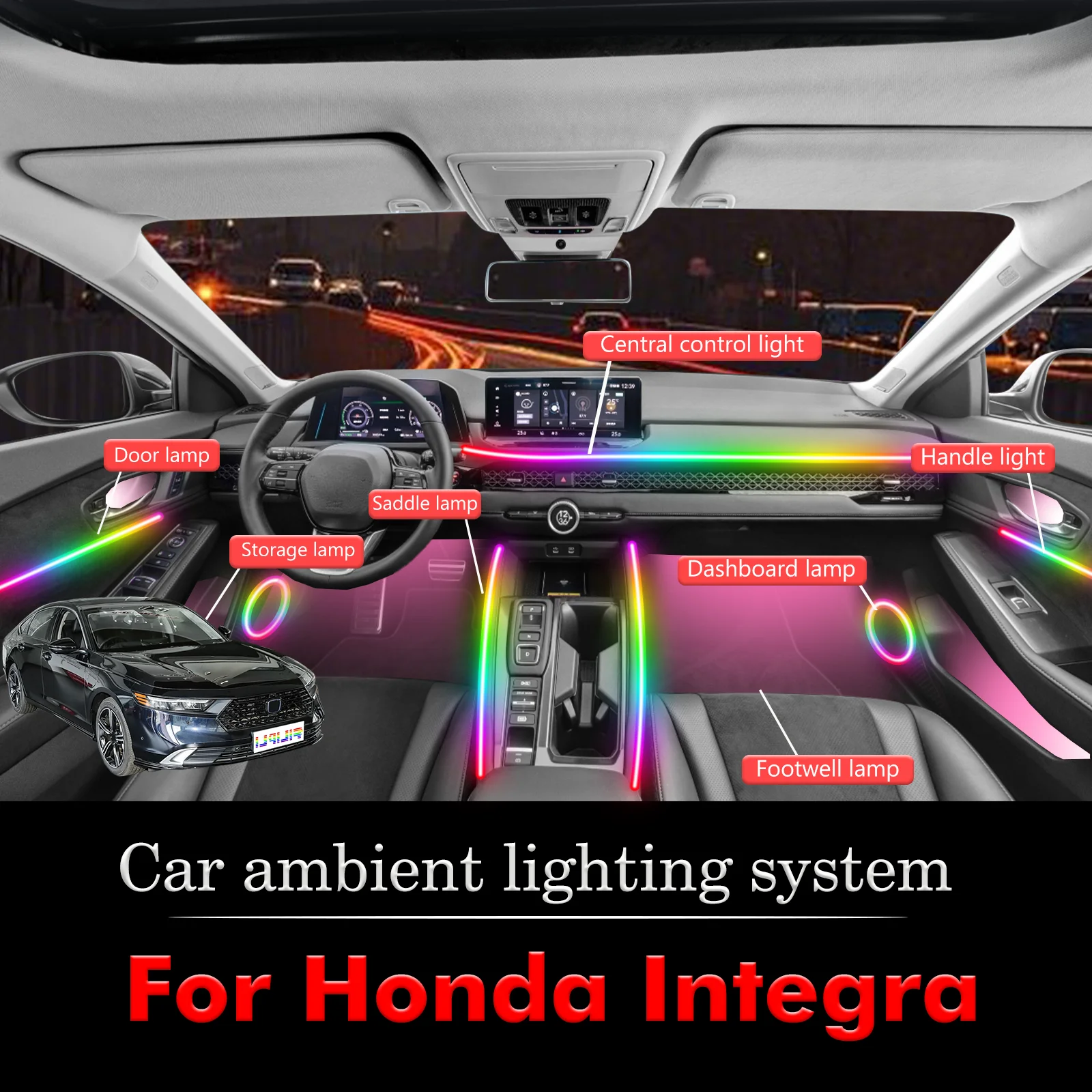 

For Honda Integra High-quality Hidden Mounting Acrylic Strip Car Interior Ambient Lighting Strips RGB Symphony Mobile APP
